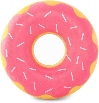 ZippyPaws ZippyTuff Dog Chew Toy - Durable Rubber Chew Ring Toy, Puppy Teething Toys, Tough & Squeaky Toys for Small, Medium, & Large Dogs, Flexible TPR Material - Strawberry Donut