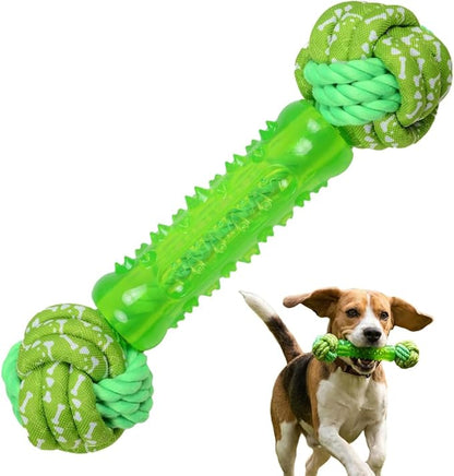 Bone Dog Chew Toy with Rope Ball - Tough Dog Toys with Textured Body for Teeth Cleaning, Dental Chew Toy for Small, Medium and Large Dogs, Green