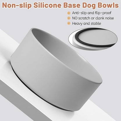 Ceramic Dog Bowls, Non Slip Dog Food and Water Bowl with Silicone Base, Heavy Duty Feeding Bowl for Small and Medium Dogs (Grey, 6 Inches)
