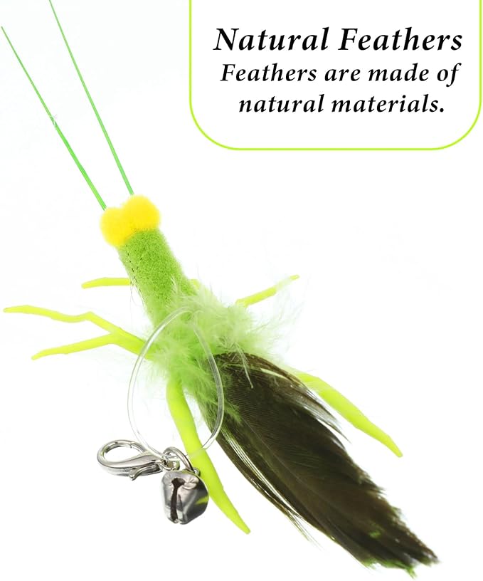 3 Pcs Cat Feather Toys, Interactive Cat Toys with Feather Simulation Insects Grasshopper Refills Interactive Cats Teaser Wand Attachments for Cats Kitten Wand