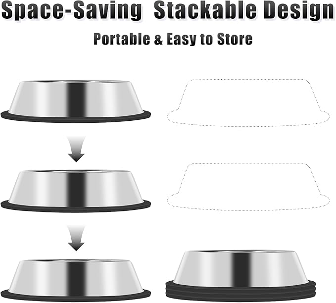 3Pcs Stainless Steel Dog Bowls Non-Slip Dog Food Bowl 36 Oz Dog Food and Water Bowl Set Dishwasher-Safe Puppy Bowls Rust Resistant Metal Pet Bowls Suitable for Small/Medium/Large Sized Pet