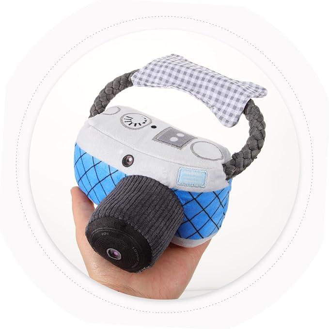 Angoily Dog Chew Toy Camera Shape Squeaky Interactive Puppy Teething Toy for Small Medium Large Dogs Durable Chewing and Teeth Grinding Plaything