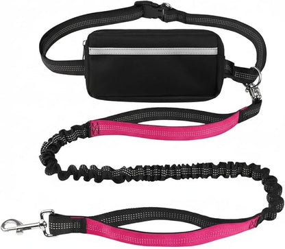 Hands Free Dog Leash with Waist Belt & Large Zipper Pouch, Waist Leash for Dog Walking, Running & Hiking, Reflective Stitching & Dual Padded Handles, Ideal for Medium to Large Dogs (25–125 lbs)