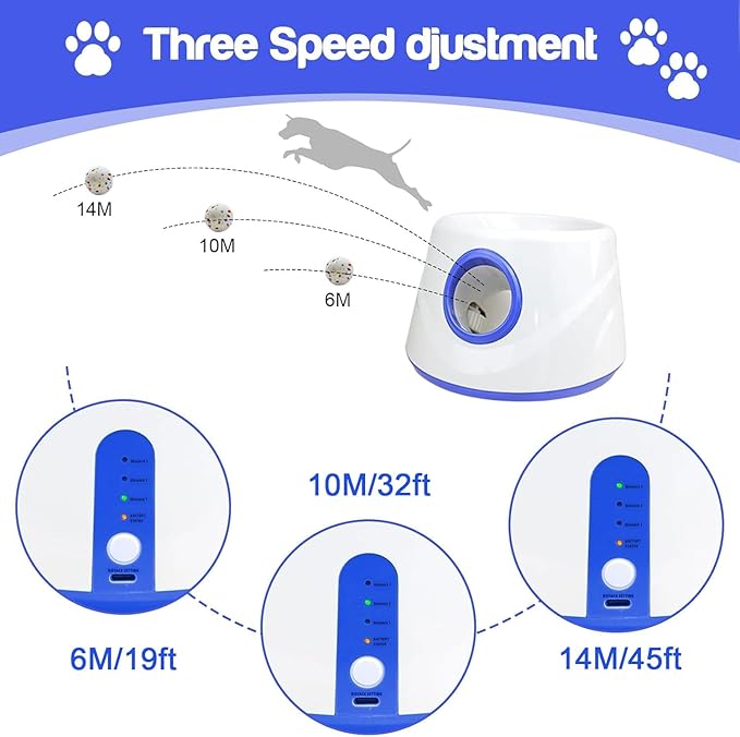 Dog Ball Thrower Launcher, Automatic Ball Launcher for Dogs, 3 Adjustable Distance Settings, Indoor Outdoor Interactive Dog Toys, with 3 2.3-inch Balls, Small/Medium Sized Dog Thrower