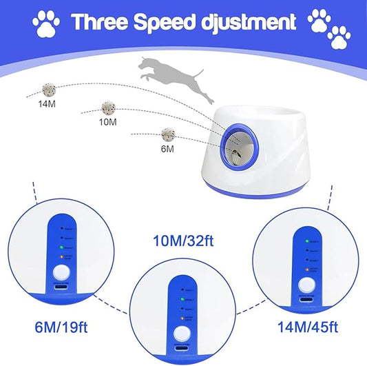 Dog Ball Thrower Launcher, Automatic Ball Launcher for Dogs, 3 Adjustable Distance Settings, Indoor Outdoor Interactive Dog Toys, with 3 2.3-inch Balls, Small/Medium Sized Dog Thrower