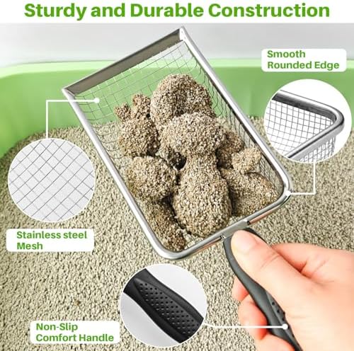 2 Pack Cat Litter Scoop with 3.8mm & 5mm Mesh – Stainless Steel Kitten Litter Scoop with 2 Adhesive Hooks, Metal Cat Poop Scooper for All Litter Types, Efficient Sifting & Easy Cleaning for Litter Box - Image 2