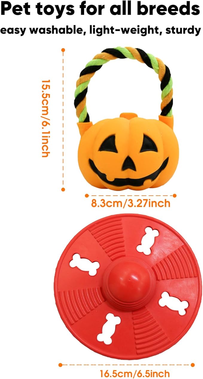 Deeow Alieen Dog Frisbee for Fetch and Orange Jack-o-Lantern Pet Toys, Teething Clean Outdoor Flying Disc and Halloween Pumpkin Pet Toy, Interactive Squeaky Dogs Toy for Water, Park, Beach Fun