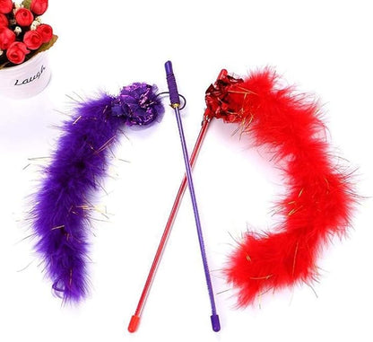 PETCTN Purple Cat Teasing Stick Toy - Interactive Stick with Sparkly Feather Boa & Crinkle Ball for Indoor Cat Training & Fun