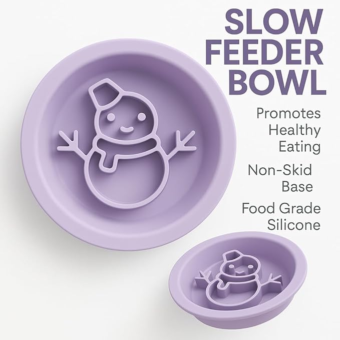 Snowman/Christmas 2-in-1 Silicone Slow Feeder & Licking Mat - BPA Free, Dishwasher Safe, 500ml Capacity, Perfect for Dogs & Cats (Ice Blue)