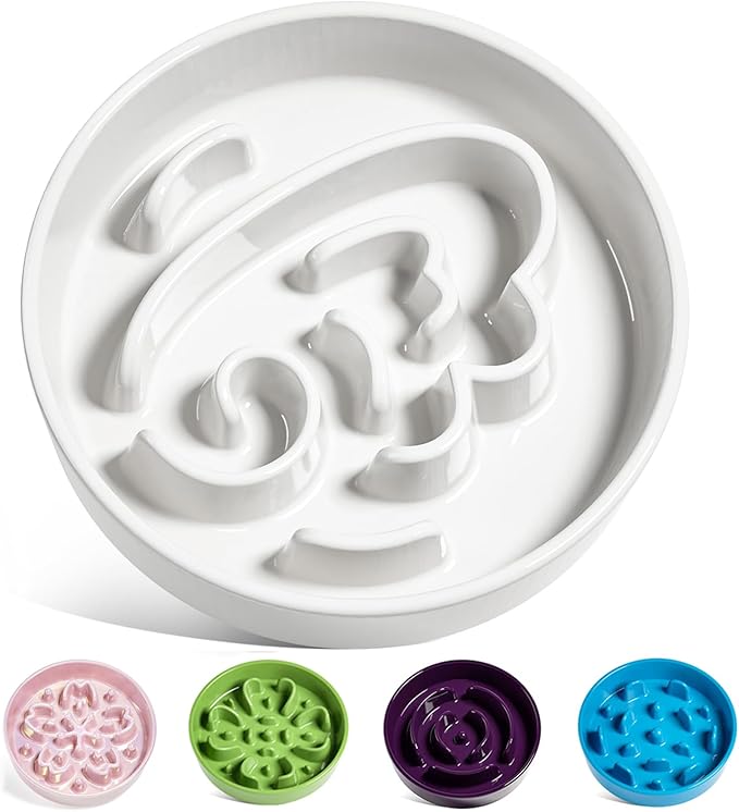 LE TAUCI Slow Feeder Dog Bowls Ceramic,3 Cups Slow Feeding Dog Bowl Medium Large Breed, Pet Bowl for Fast Eaters, Puzzle Pet Dishes, Angle White