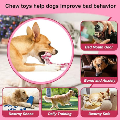 SZEE Dog Rope Toys, 24 in 3 Knots Chew Rope for Small, Medium and Large Dogs, Natural Cotton Pet Pull Toy for Tug of War and Teeth Cleaning, Fits Valentine’s Day Vibe (Pink)