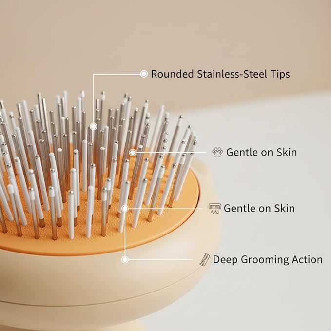 Professional Pet Grooming Brush, Ergonomic Handle Cat Comb with Stainless Steel Needles (Light Yellow)