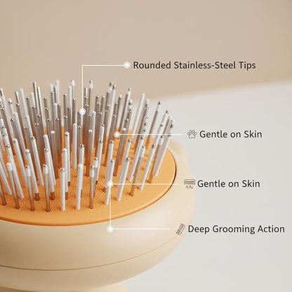 Professional Pet Grooming Brush, Ergonomic Handle Cat Comb with Stainless Steel Needles (Light Yellow)