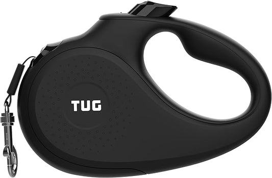 TUG Monochrome XL 360° Tangle-Free Retractable Dog Leash | 26 ft Strong Nylon Tape | One-Handed Brake, Pause, Lock (Extra Large, Black)
