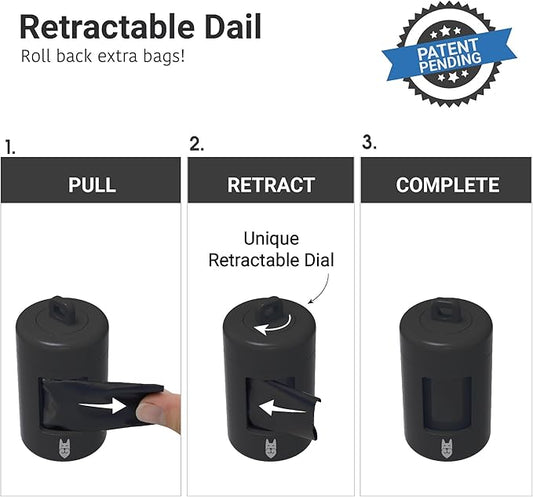 SVD.PET Dog Poop Bag Dispenser, Retractable Waste Bag Dispenser, Lightweight Poop Bag Holder, Stretchy Strap Fits Any Dog Leash, Doggy Walking Accessory (Black)