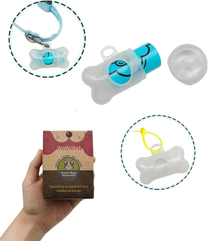 Dog Poop Pickup Bags Holder Dispenser with Standard-Sized Leak-Proof Scented Doggy Waste Bags and Carabiner with Safety Lock&Fastener Never Loose on Leash Lead Again (2 Holders 30 Bags, Clear)