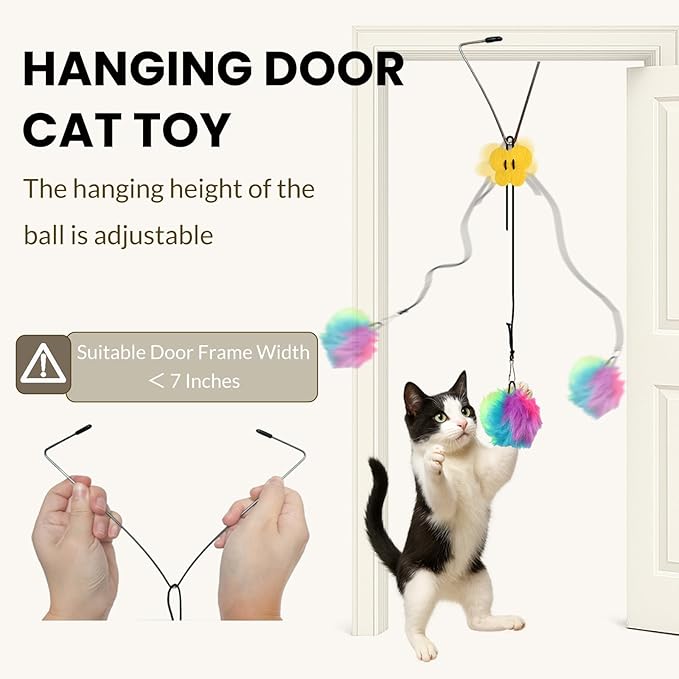 Interactive Cat Toys for Indoor Cats, Self-Play Hanging Door Toy for Kitten, Adjustable Height Exercise Bell Ball to Keep Kittens Active