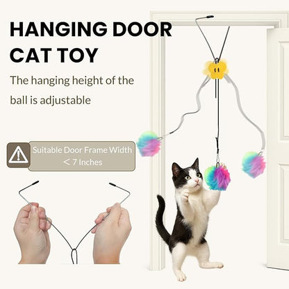 Interactive Cat Toys for Indoor Cats, Self-Play Hanging Door Toy for Kitten, Adjustable Height Exercise Bell Ball to Keep Kittens Active