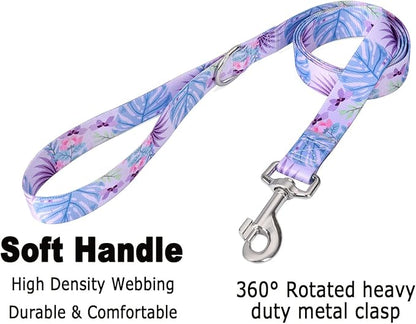 Dog Collar and Leash Set with Bohemia Floral Tribal Geometric Patterns - Soft Ethnic Style Collar Adjustable for Small Medium Large Dogs(Purple Flower Flower Set,S)