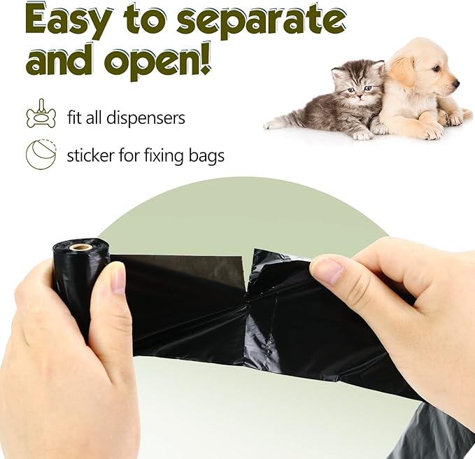 Dog Poop Bags 1140 Count (57 Rolls), Unscented Leak-Proof Waste Bag, 13x9" Black Doggy Poop Bags with Bone-Shaped Dispenser, Extra Thick & Easy Detach