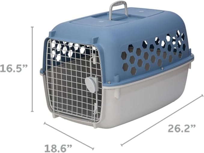 26" Plastic Portable Dog Kennel, Blue – Lightweight Travel Crate for Medium Dogs Cat, Durable & Ventilated, Indoor/Outdoor Use