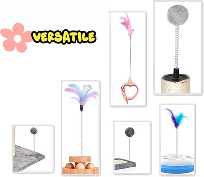 SHENGOCASE 5-Pack Feather Toy Replacement, Spring Rod with M6 Screw, Interactive Hanging Toy, Cat Tree Scratching Post Accessories