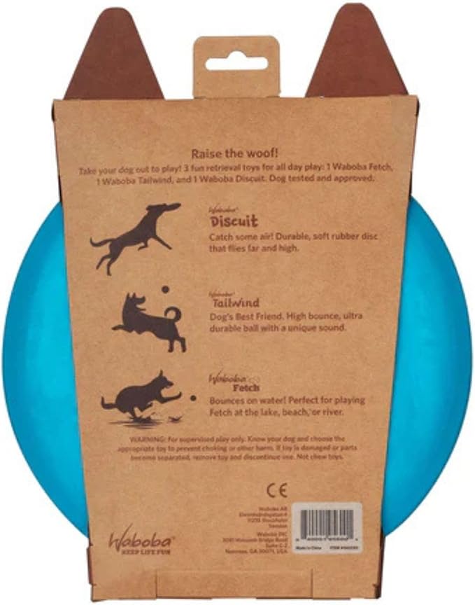 Waboba Woofgames Pet Dog Toys Set - Interactive Boredom Relief Toy Bundle with Rubber Flying Disk & Dog Balls, Throw & Fetch Toys for Puppies & Dogs - Multipack of 3 Toys