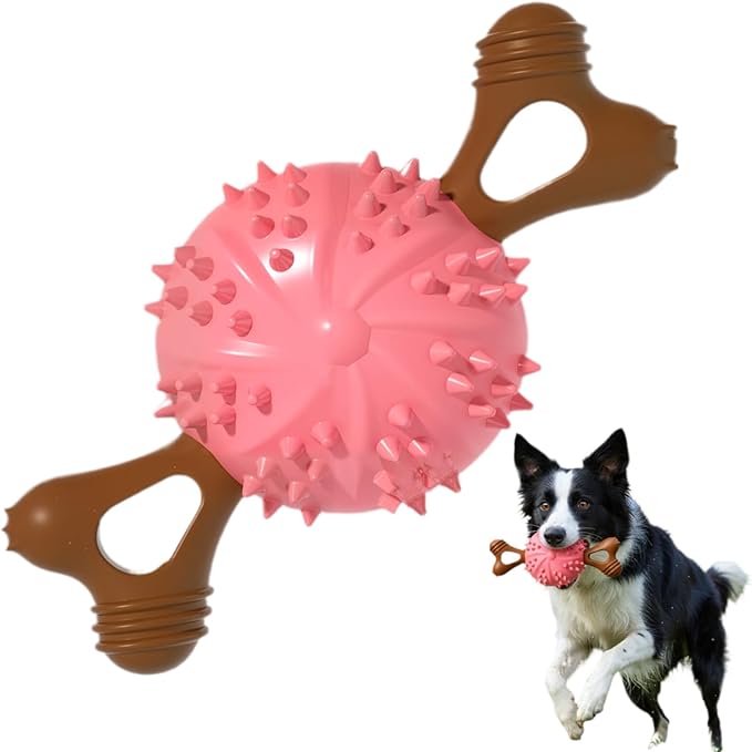 Dog Toys,Hybrid Dog Chew Toy for Aggressive Chewers, 2-in-1 Durable Wood-Plastic Bone & TPR Spike Ball, Natural Wood Scent, Integrated Safe Design for 20-100 lbs Medium Large Breeds