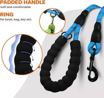 Taglory Rope Dog Leash 5 FT with Comfortable Padded Handle, Highly Reflective Threads Leash and Anti-Tangle Clip for Walking Medium Large Dogs, 1/2 inch, Blue