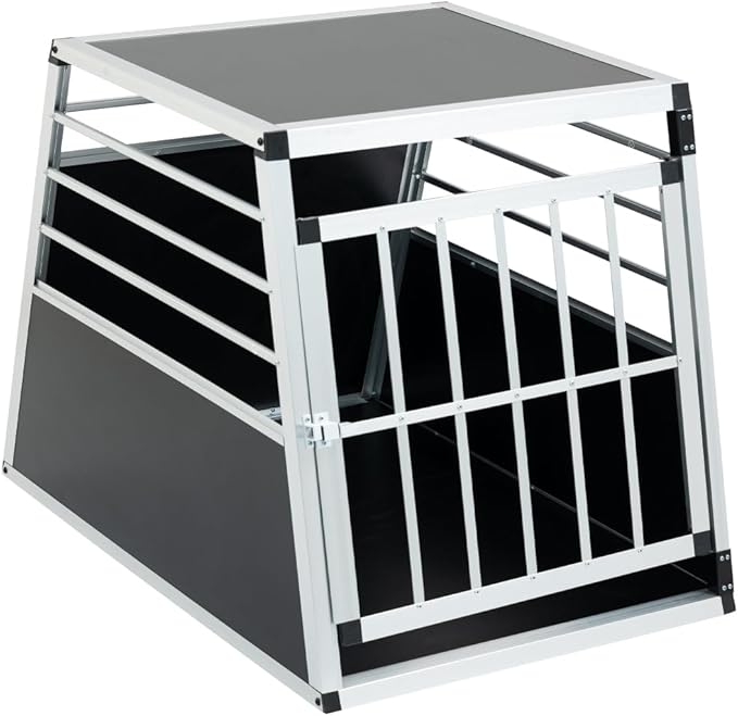 Durable Aluminum Pet Travel Carrier for Dogs and Cats – Lightweight, Ventilated, Secure Transport Box for Car and Air Travel (Single Door Black + Silver + Metal)