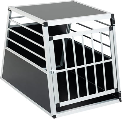 Durable Aluminum Pet Travel Carrier for Dogs and Cats – Lightweight, Ventilated, Secure Transport Box for Car and Air Travel (Single Door Black + Silver + Metal)