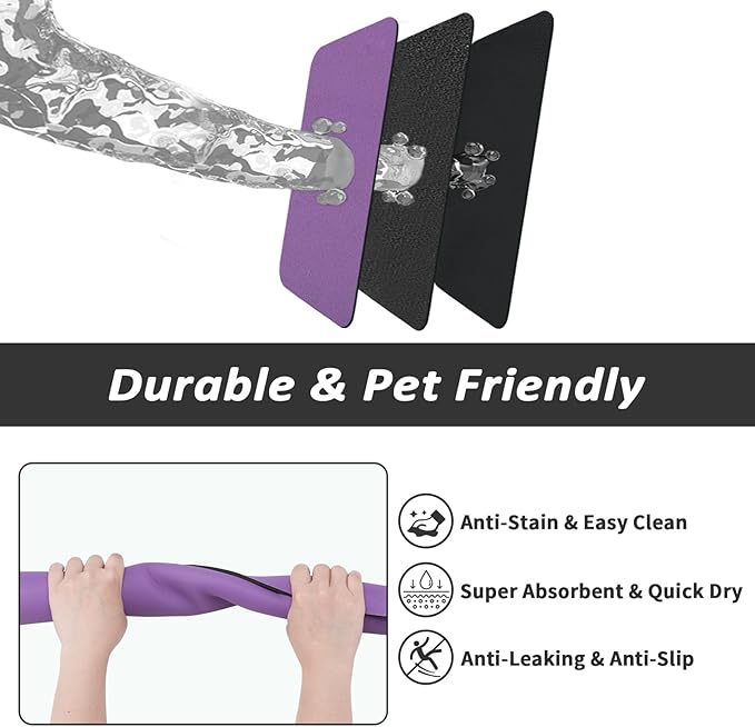 Dog Food Mat - Absorbent Cat Mat for Food and Water, No Stains Pet Feeding Bowl Mat, Easy to Clean Pet Placemats, Quick Dry Dog Water Dispenser Mat for Messy Drinkers | Purple 18"x 28"