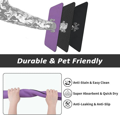 Dog Food Mat - Absorbent Cat Mat for Food and Water, No Stains Pet Feeding Bowl Mat, Easy to Clean Pet Placemats, Quick Dry Dog Water Dispenser Mat for Messy Drinkers | Purple 24"x36"