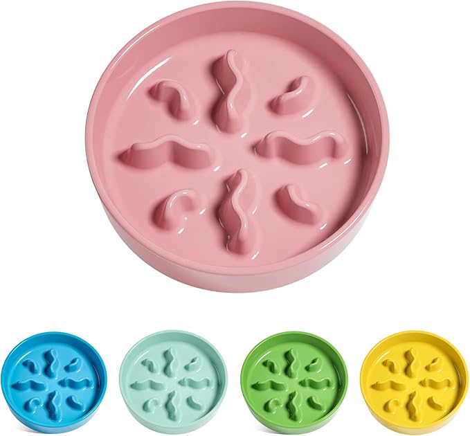 Ceramic Slow Feeder Dog Bowls Small Breed, 0.5 Cups Dog Food Dish for Fast Eaters, Puzzle Bowl for Small Dogs and Cats, 5.5 Inch-Pink