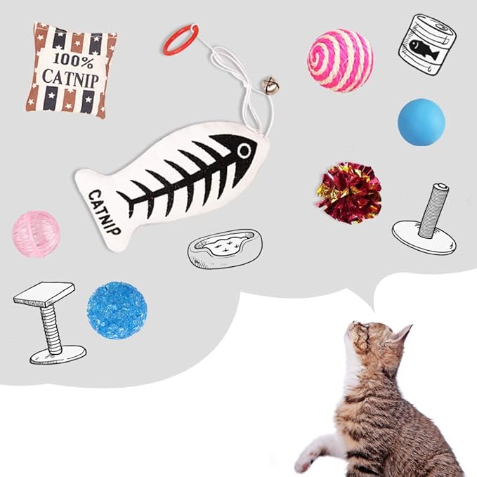 Cat Toys Variety Pack for Kitty 20 Pieces,Variety Cat Toy Set Including Cat Feather Teaser,Catnip Fish,Mice,Colorful Balls and Bells for Cat,Cat Birthday Gifts