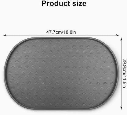 KPWACD Pet Feeding Mat for Dogs and Cats, Silicone Dog Placemat Non-Slip Waterproof Bowl Mats Prevent Food and Water Overflow, High-Lips Puppy Dish Tray Mat Suitable for Large Medium Small Pets, Grey