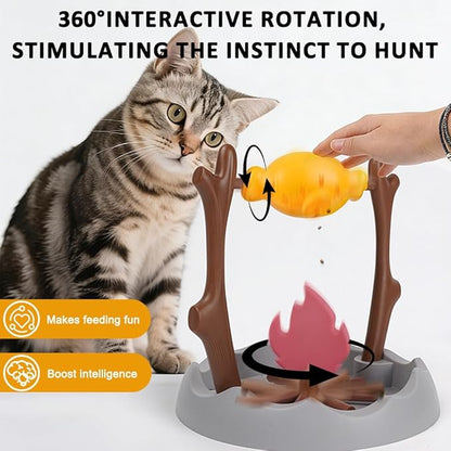 SZEE Cat Treat Puzzle Dispenser Toy, Cat Puzzle Feeder Toy for Slower Eating Training, Keeps Pets Busy & Prevents Overeating, Includes Small Interactive Toys to Boost Appeal (Campfire-Roast Shape)