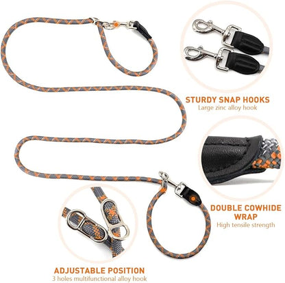 Pawstrip Hands-Free Dog Leash - Multifunctional Reflective Waist and Crossbody Training Leash for Walking and Running - Adjustable Nylon Double Leashes for Small, Medium, Large Dogs