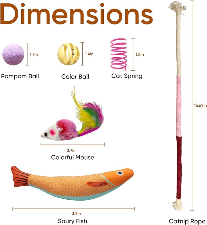 36 Pcs Interactive Cat Toys Set for Indoor Cats Kitten Toys Variety Pack Includes Plush Fish, Chew Ropes,12Colors Cat Springs, Feather Mice and Balls Best Gift to Relieve Boredom for Adult Cats