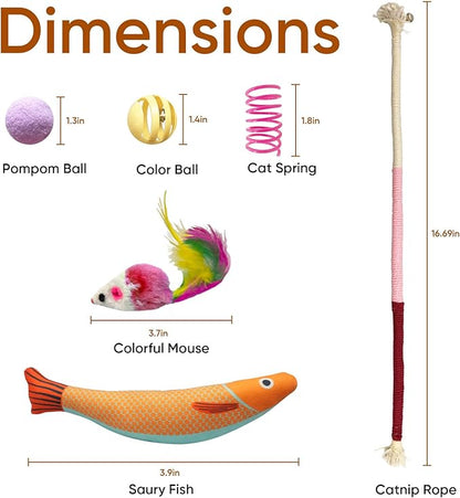 36 Pcs Interactive Cat Toys Set for Indoor Cats Kitten Toys Variety Pack Includes Plush Fish, Chew Ropes,12Colors Cat Springs, Feather Mice and Balls Best Gift to Relieve Boredom for Adult Cats