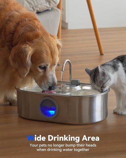 3.4Gal Dog Water Fountain for Large Dogs, 13L Stainless Steel Large Pet Fountain with Deeper & Wider Drinking Area, Automatic Dog Water Bowl Dispenser with Water Window (with 3 Filters)