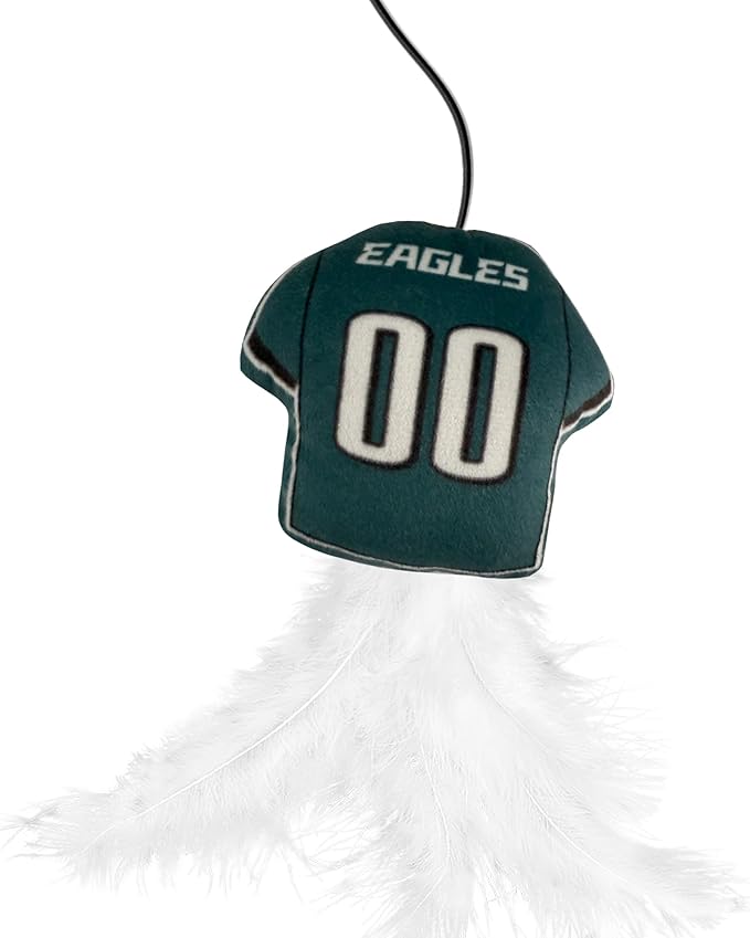 NFL Philadelphia Eagles Team Jersey Wand with CAT NIP, Cat Toy Jersey Shaped Plush Teaser Toy for Cats & Kittens - Interactive Pet Toy for Play & Exercise