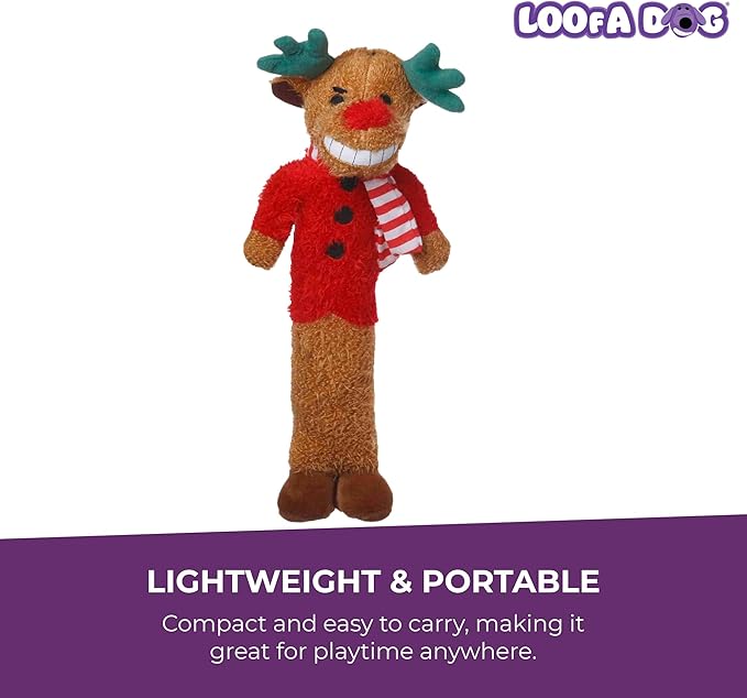 Multipet Original Loofa Reindeer Dog Plush Toy - Squeaky Toys for All Dogs - Extra Soft Plush - Stuffed Animal for Cuddling & Playing - Cute Dog Pet Toy (12”)