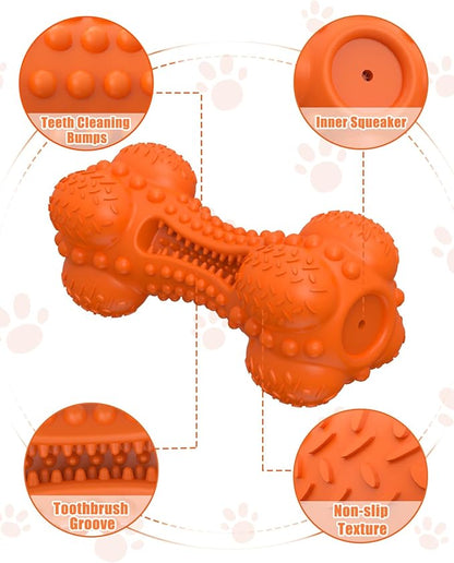 Dog Squeaky Chew Toys for Aggressive Chewers, Long Lasting Tough Rubber Bones for Teeth Cleaning, Indestructible Pet Toy for Large Medium Breed Dogs