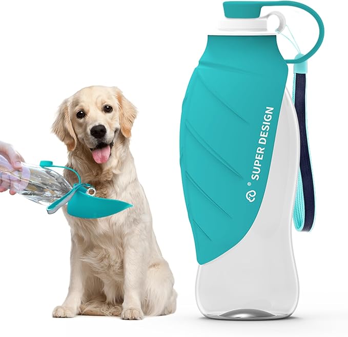 SUPERDESIGN Dog Water Bottle, Portable Dog Water Bottle for Small to Large Dogs, Leak Proof Dog Travel Water Bottle, Small Leaf Travel Water Bowl for Dogs and Dog Walking Accessories (19.6OZ, Blue)