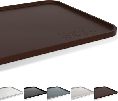 Silicone Dog Food Mat, Waterproof Anti-Slip Pet Feeding Mat with Warped Resistant Raised Edge,Spill-Proof Lip Floor Protection,Dishwasher-Safe Pet Placemat for Dogs & Cats(M 20" x 14" Brown)