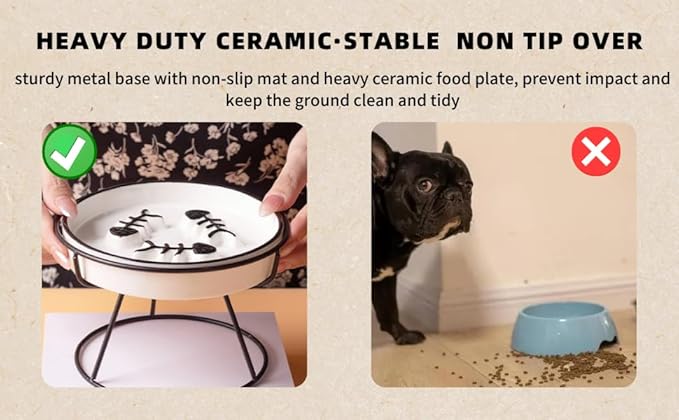 2PCS Ceramic Cat Slow Food Bowl for Wet and Dry Food, Elevated Design, Prevents Vomiting and Obesity, Raised Cat Puzzle Bowl, Stress-Free Slow Food Plate, Backflow Prevention, for Cats and Small Dog