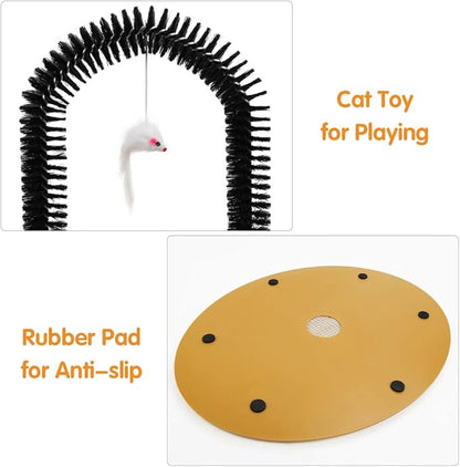 Cat Self Groomer Brushes for Indoor Cats, Cat Face Scratcher Brush Arch Scratching Board Scratch Pad Massager for Shedding, Head Hair Grooming Posts for Rubbing Deshedding w/Cute Kitten Toy