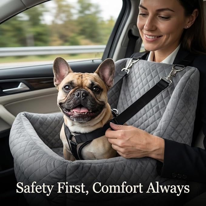 Dog Car Seat for Medium Dogs Up to 35lbs, Pet Booster Seat with 2 Safety Belts, Detachable Washable, Non-Slip Stable Base, Portable Puppy Car Seat for Travel & Outdoor Daily Use