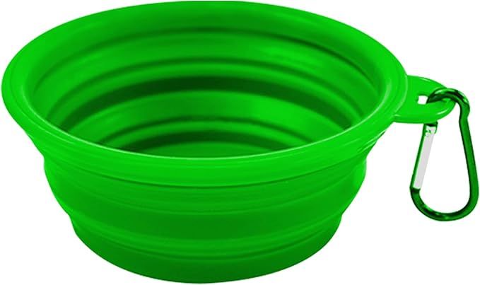 Small Collapsible Dog Bowls (12oz), 1 Pack Pet Travel Foldable Bowl with Carabiners, Healthy, Soft Silicone, Portable Essential Set for Walking, Travel, and Hiking (Green)